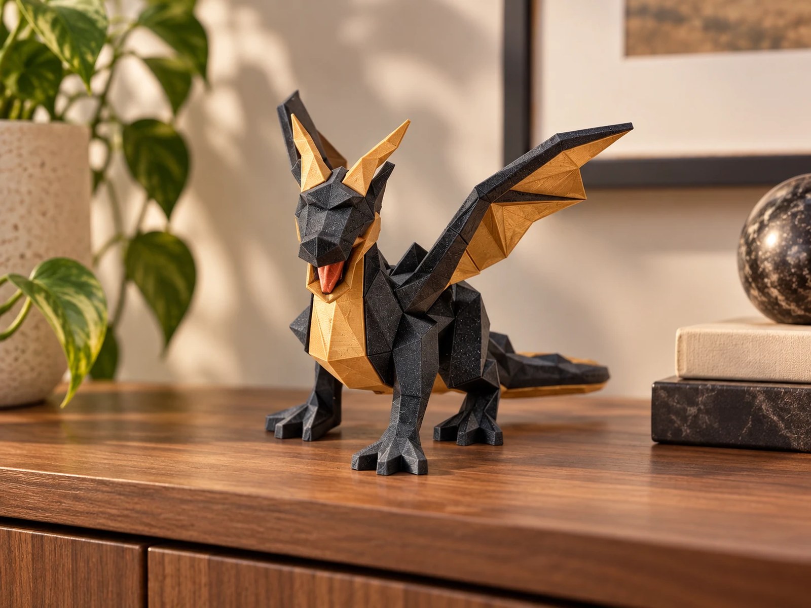 Rồng con MAGORA phối đen và vàng đồng trên tủ gỗ